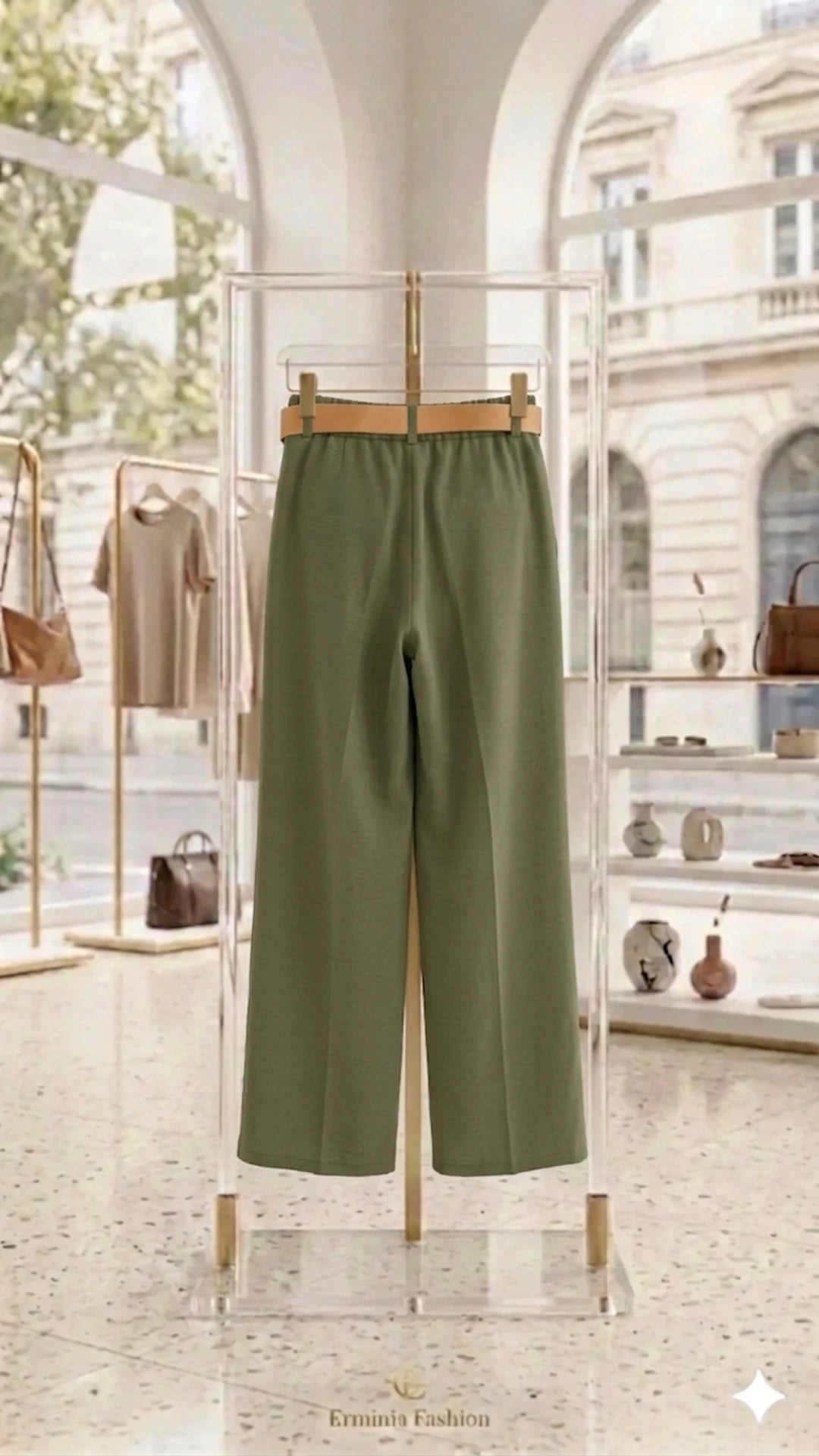 Trousers - Olive Fluid Wide Leg