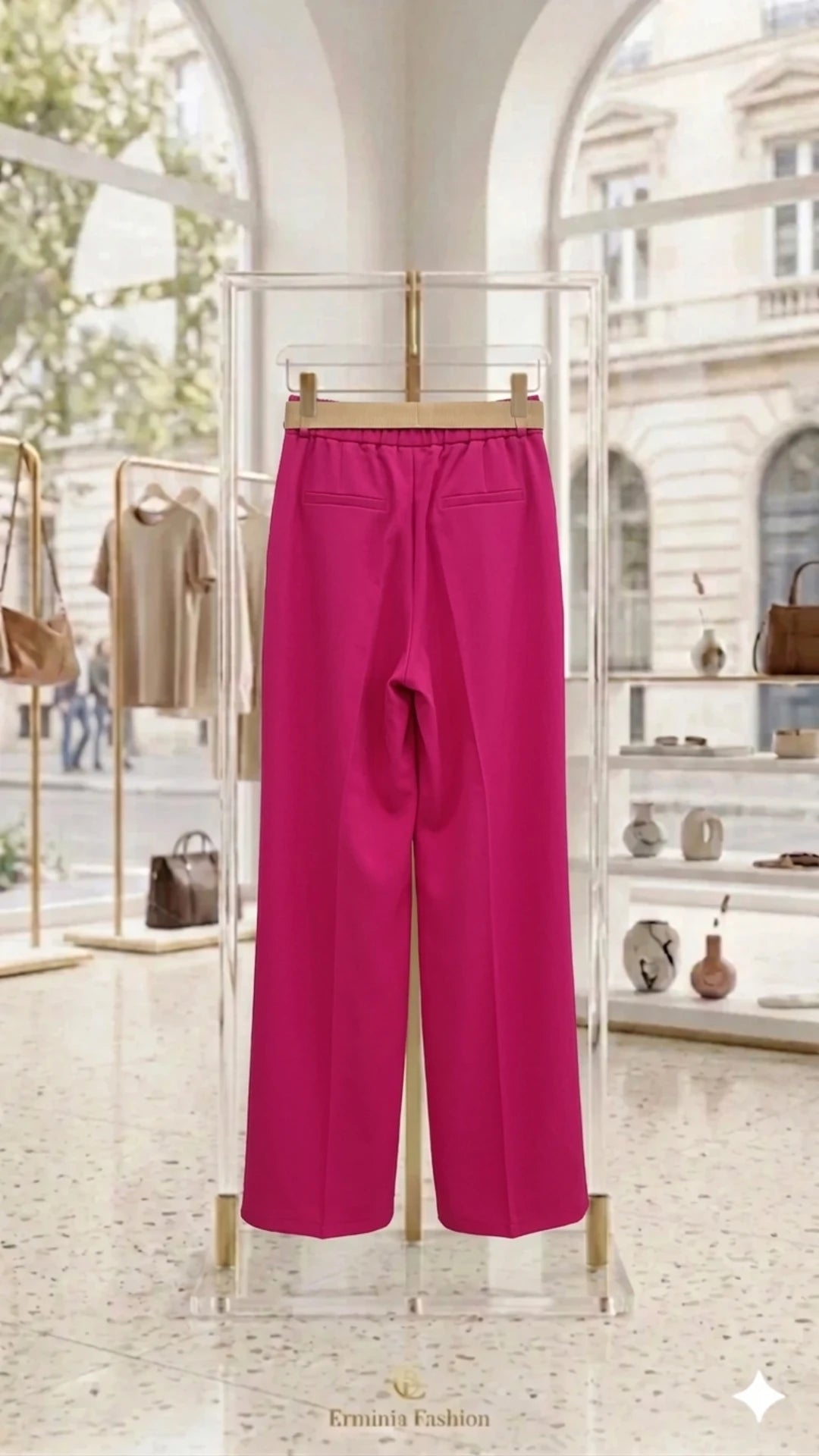 Pantalone - Palazzo Fucsia con Cintura Camel
