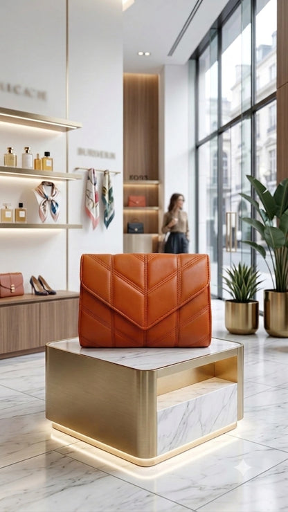 Borsa Pochette Chevron Cuoio - vista frontale