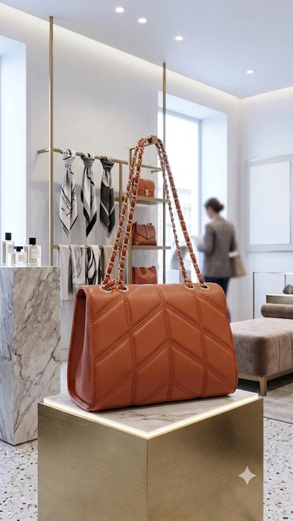 Borsa Pochette Chevron Cuoio - con tracolla