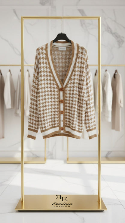 Cardigan "Pied-de-poule bordeaux & panna"