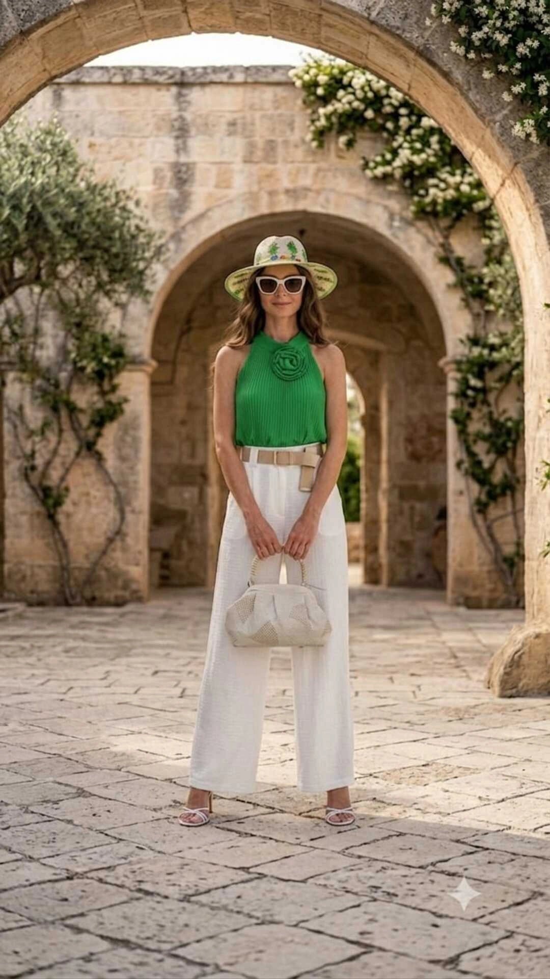 Cappello Corolla di Rafia - look completo outfit
