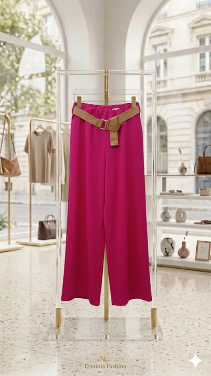 Pantalone - Palazzo Fucsia con Cintura Camel