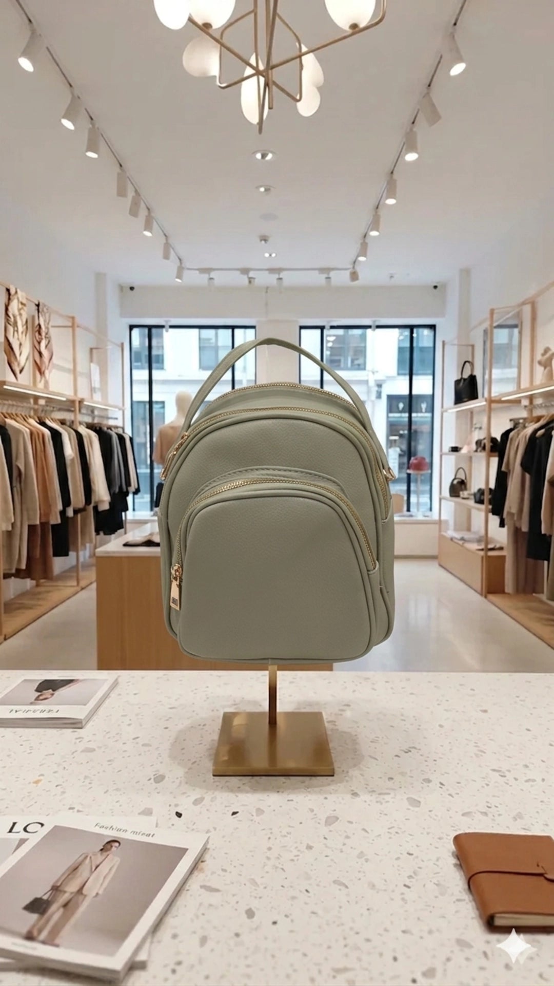 Capri Sage Backpack - Sage Green Faux Leather Mini Backpack with Gold Zippers